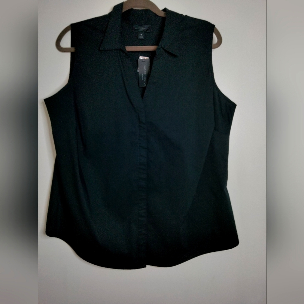 Worthington Woman (Size 1X) Classic Black Button Down Sleeveless Shirt (NEW-NWT)